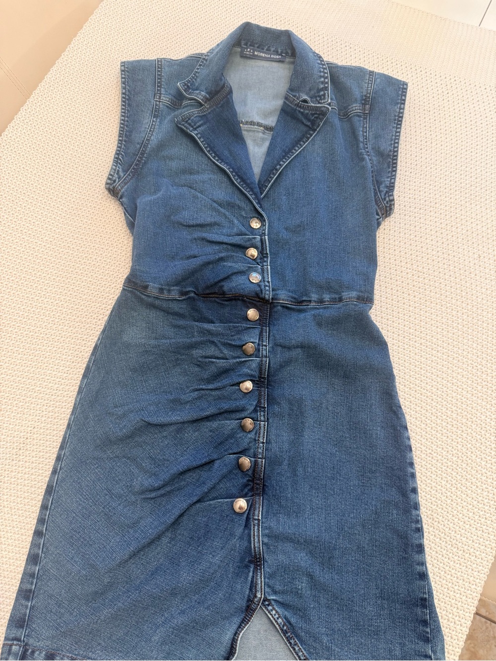 Sleeveless Button-Front Denim Mini Dress - Blue